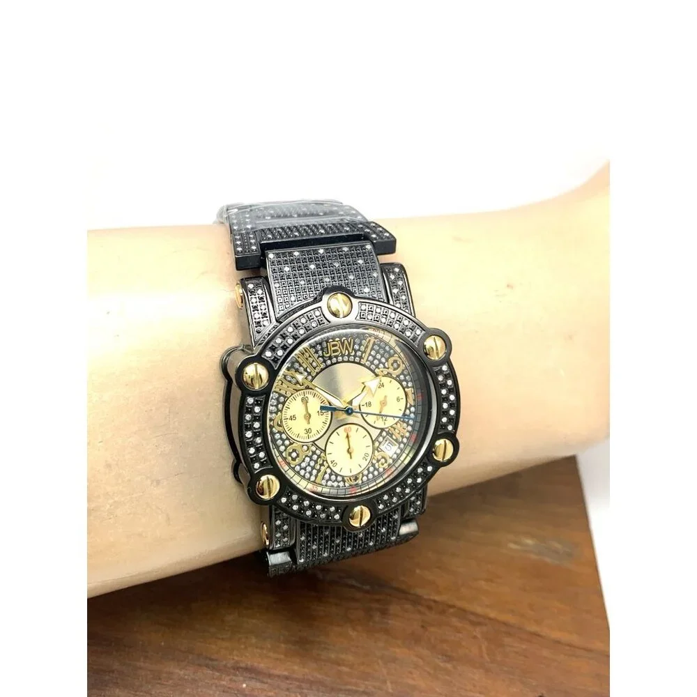 JBW Men's Watch JB-6215-200-C Phantom Diamond Black Gold Quartz Chronograph 42mm